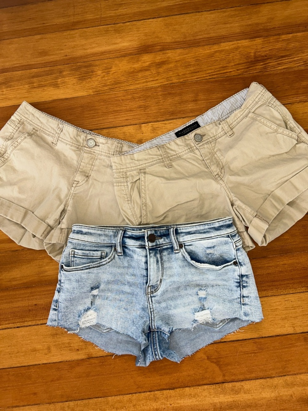 Distressed Light Wash Jean Shorts & Aeropostale Tan Roll-Cuff Shorts (3 pair)